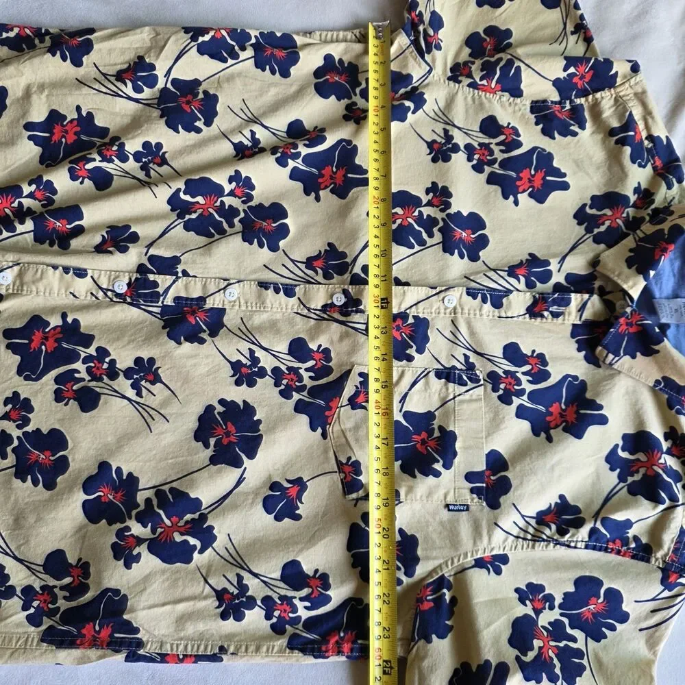 Hurley Hawaiian Floral vacation Cotton pocket Button-Up Shirt Short Sleeve XL - Picture 10 of 12